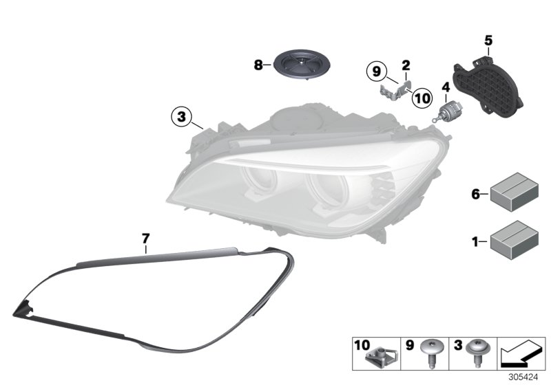 Diagram Single components for headlight for your 1988 BMW M6   