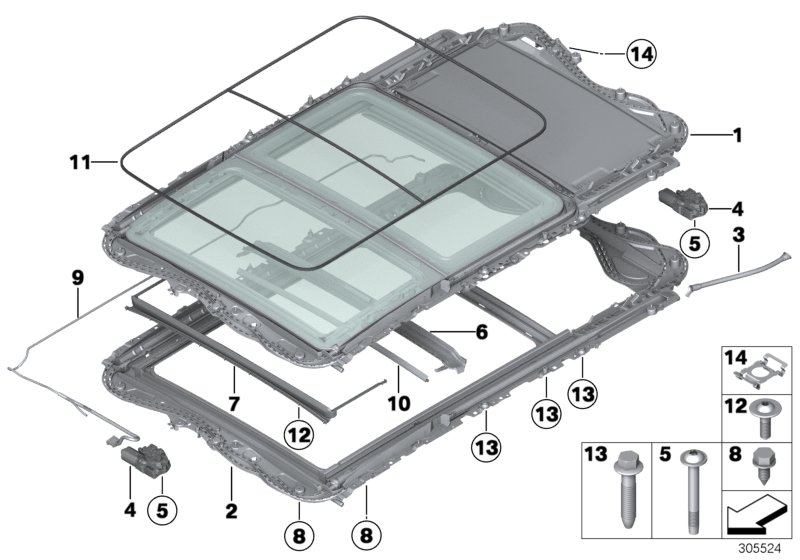 Diagram Electric panoramic roof for your BMW 340iX  