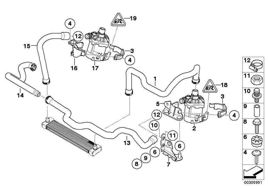 Diagram Cooling hoses, boost, aux. Water pump for your 2013 BMW