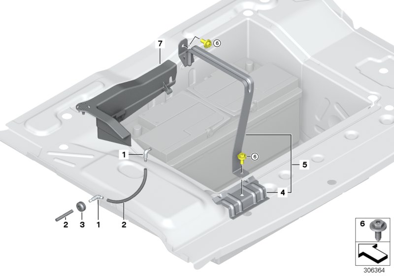 Diagram Battery holder and mounting parts for your BMW