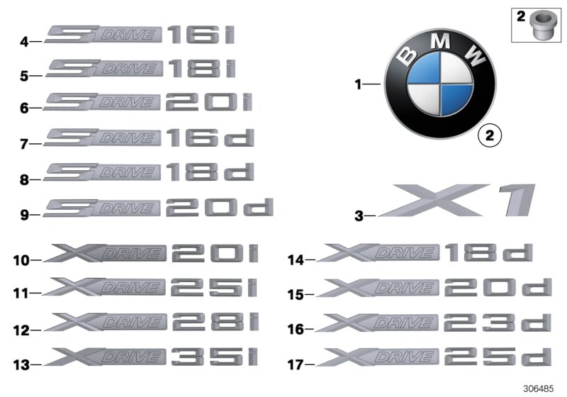 Diagram Emblems / letterings for your 2014 BMW X1   