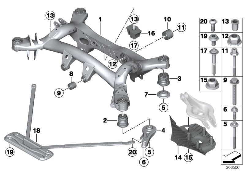 Diagram REAR AXLE CARRIER for your BMW 330e  