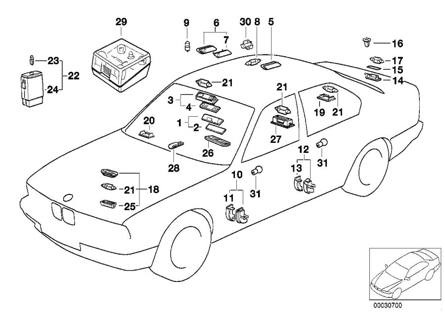 Diagram Various lamps for your BMW