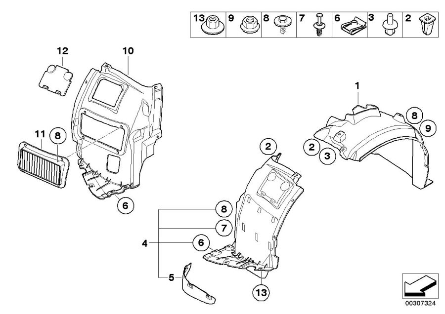Le diagramme Garniture du passage de roue avant pour votre BMW