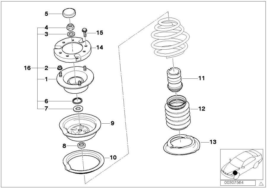 Diagram Guide SUPPORT/SPRING PAD/ATTACHING parts for your 1994 BMW 318is Coupe  