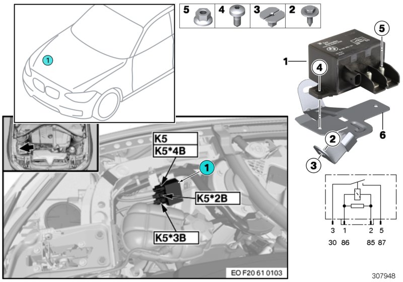 Diagram Relay, electric fan motor 850W K5 for your 2015 BMW X6   
