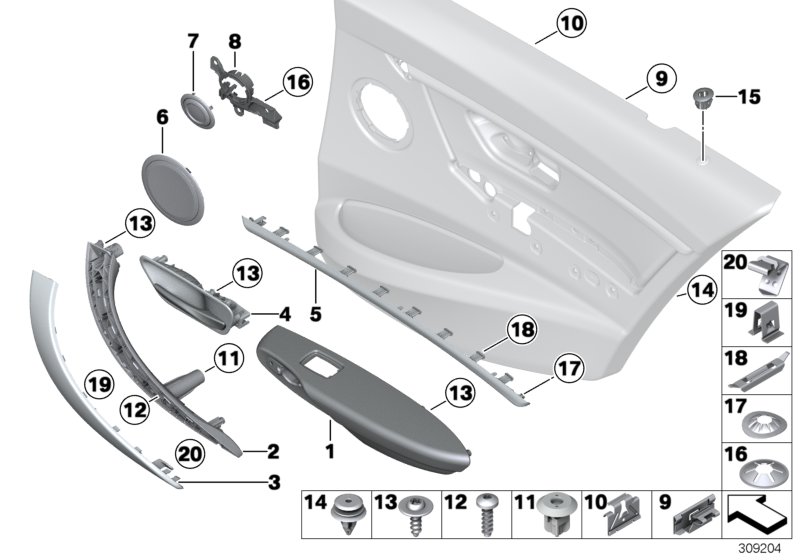 Diagram Mounting parts, door trim, rear for your BMW 320i  