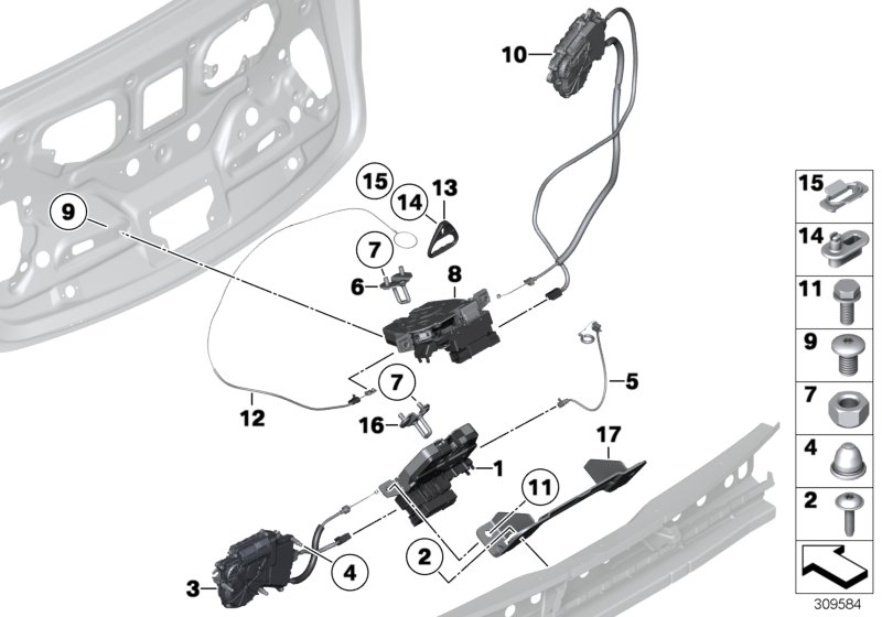 Le diagramme Couvercle de coffre/Système de fermeture pour votre BMW
