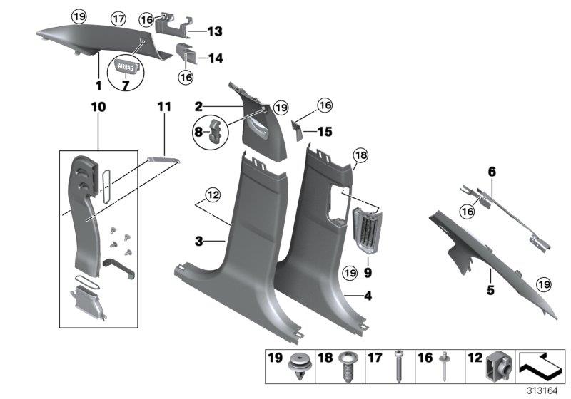 Diagram Trim panel A- / B- / C-Column for your BMW