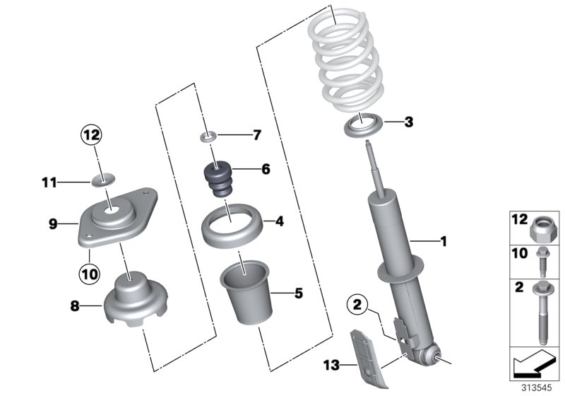 Diagram SINGLE COMPONENTS FOR REAR SPRING STRUT for your MINI