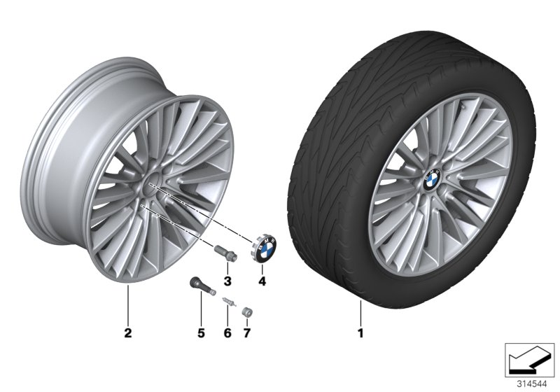 Le diagramme Roue all. BMW rayons multiples 455-19"" pour votre BMW 640iX  