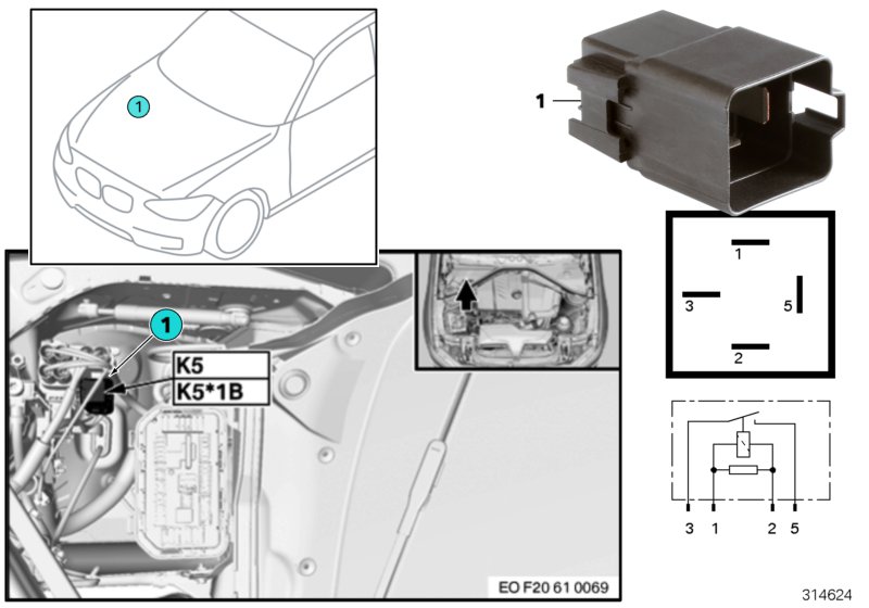 Diagram Relay for electric fan motor, K5 for your BMW