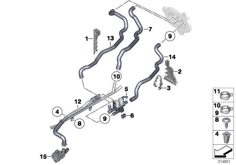 Diagram Cooling water hoses for your 2007 BMW 325xi   