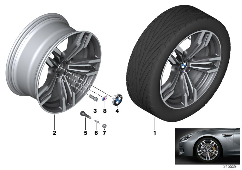 Le diagramme Roue all. BMW M rayons doubl. 433 - 20"" pour votre BMW M6  