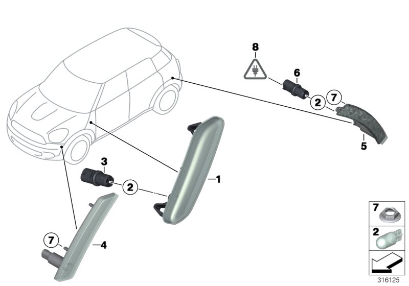 Diagram turn signals front/side for your MINI