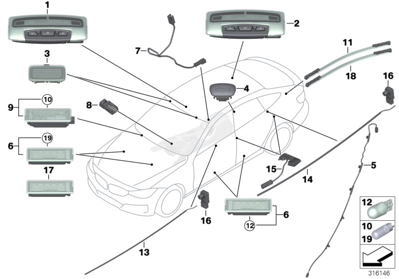 Diagram Various lamps for your 1993 BMW 320i   