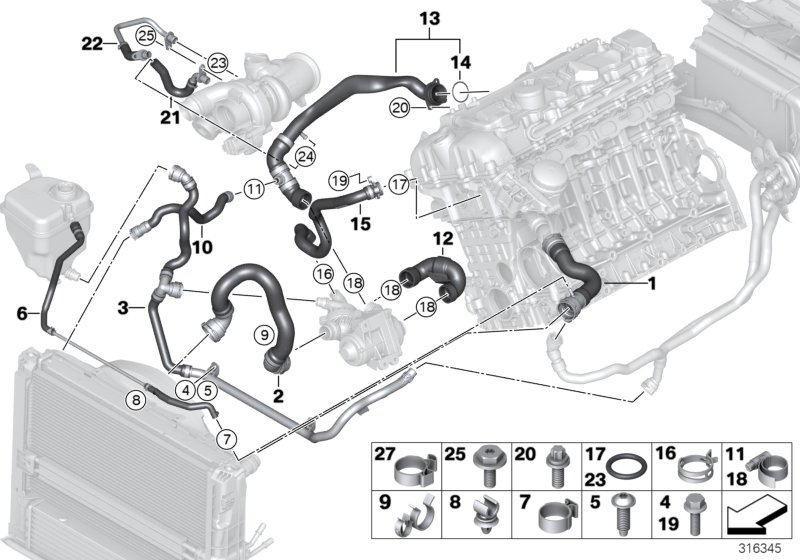 Diagram Cooling system coolant hoses for your 2021 BMW 330i   