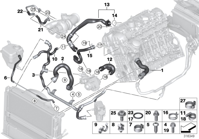 Diagram Cooling system coolant hoses for your 2010 BMW 550iX   