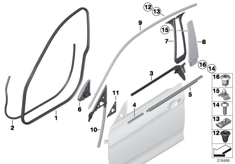 Diagram Trim and seals for door, front for your 2023 BMW X3  30eX 