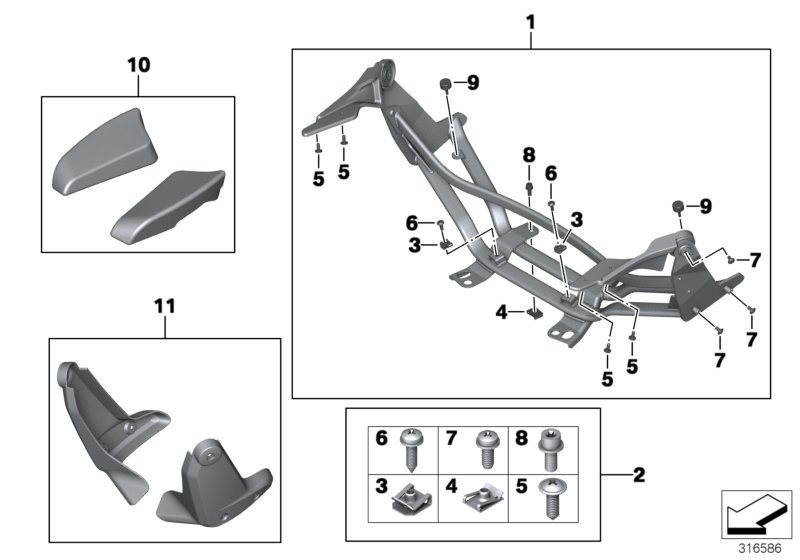 Diagram Armrest, pillion rider for your BMW