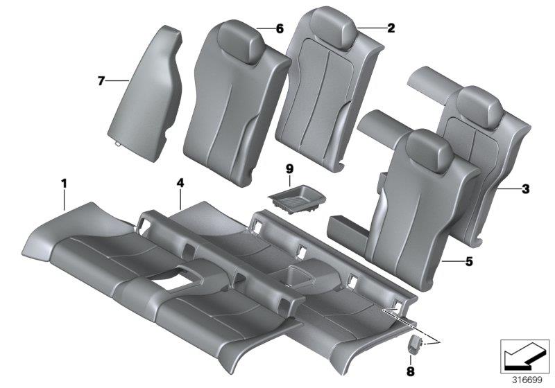Diagram Seat rear, upholstery & cover base seat for your BMW 530i  
