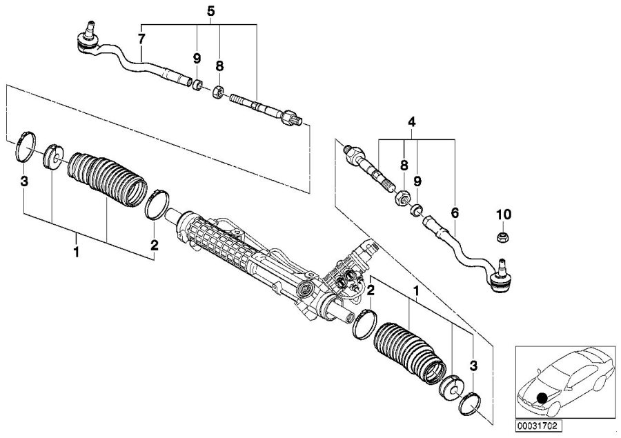 Diagram Steering LINKAGE/TIE rods for your 2004 BMW X3   