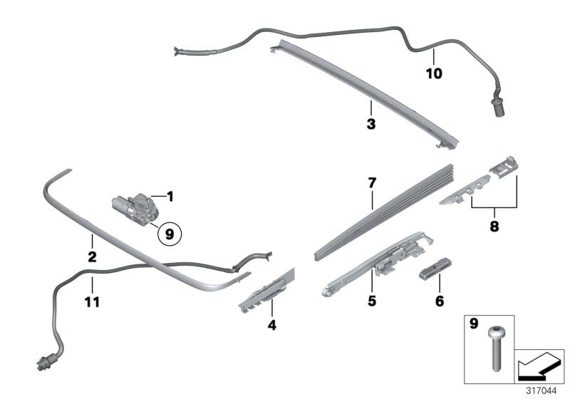 Diagram SINGLE PARTS FOR SLIDING LIFTING ROOF for your BMW 535iX  