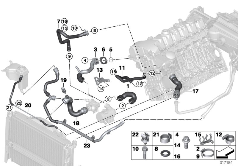 Diagram Cooling system coolant hoses for your 2006 BMW 330i   