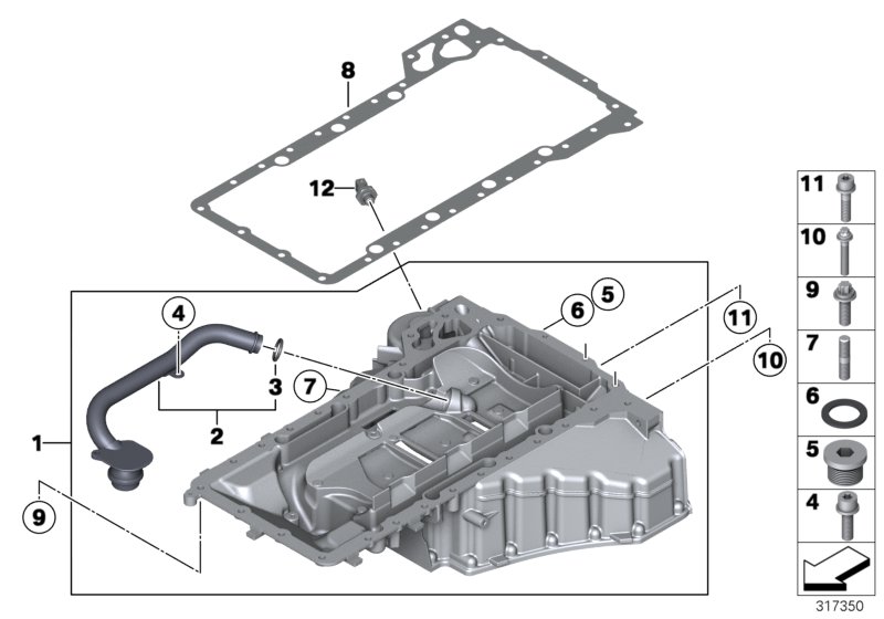Diagram Oil pan upper part, oil level indicator for your BMW
