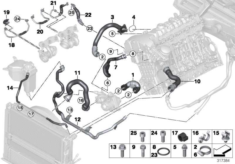Diagram Cooling system coolant hoses for your 2010 BMW 335is   
