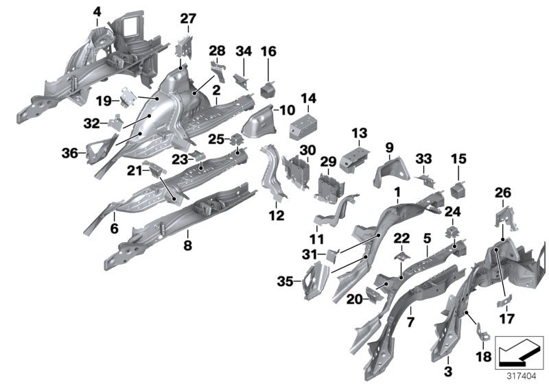 Diagram REAR WHEELHOUSE/FLOOR PARTS for your BMW 440iX  