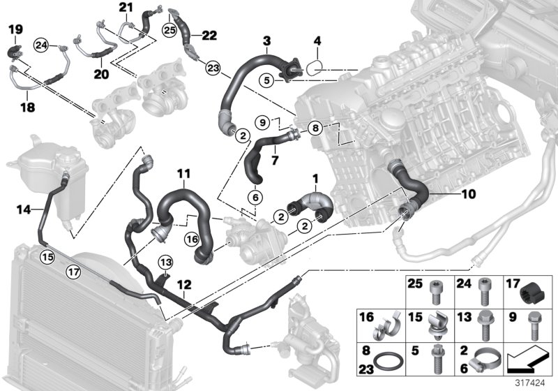 Diagram Cooling system coolant hoses for your 2011 BMW 335is   