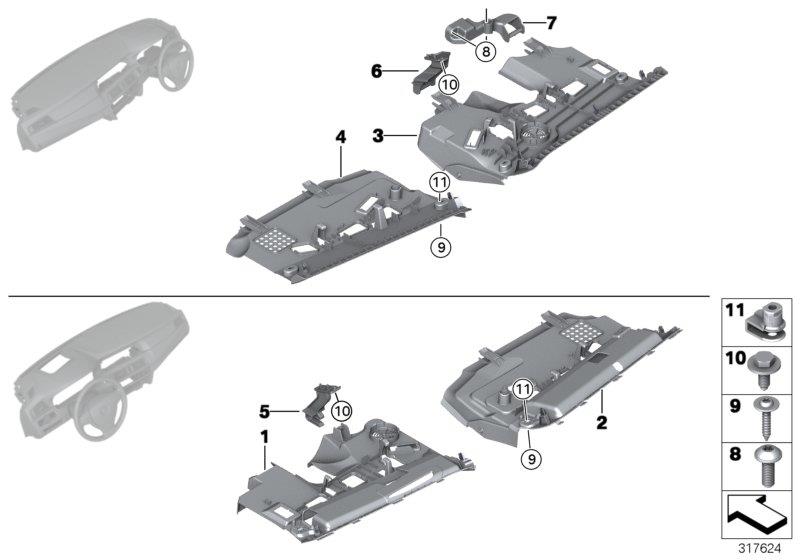 Diagram Mounting parts, I-panel, bottom for your BMW