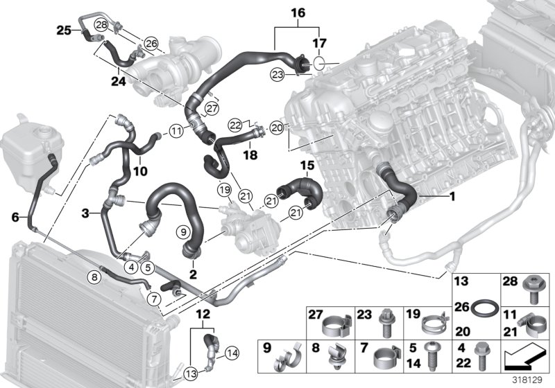 Diagram Cooling system coolant hoses for your 2016 BMW 550i   