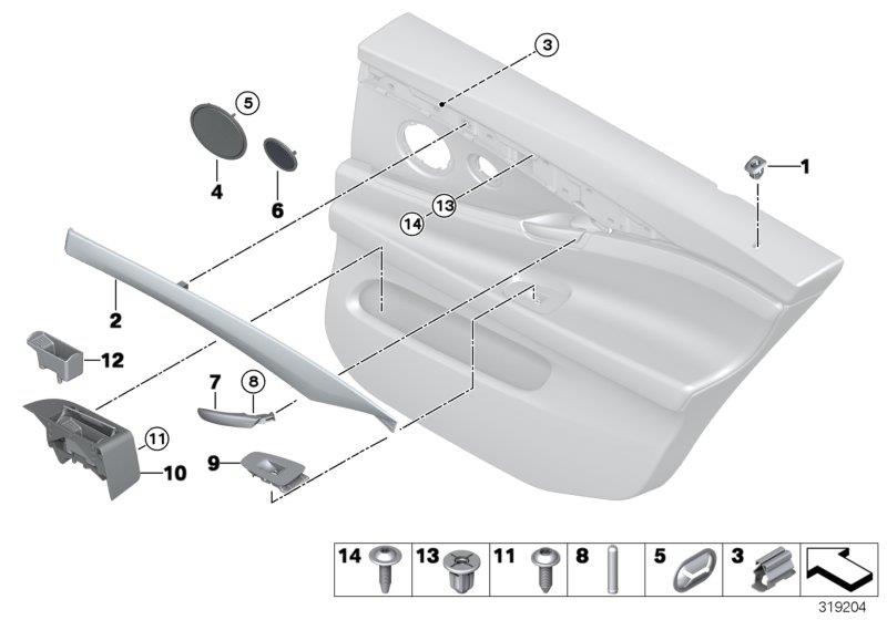 Diagram Mounting parts, door trim, rear for your 2014 BMW 535iX   