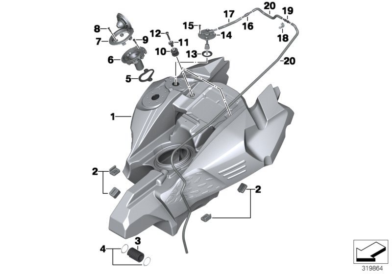 Diagram Fuel tank/mounting parts for your 2016 BMW R1200GS   