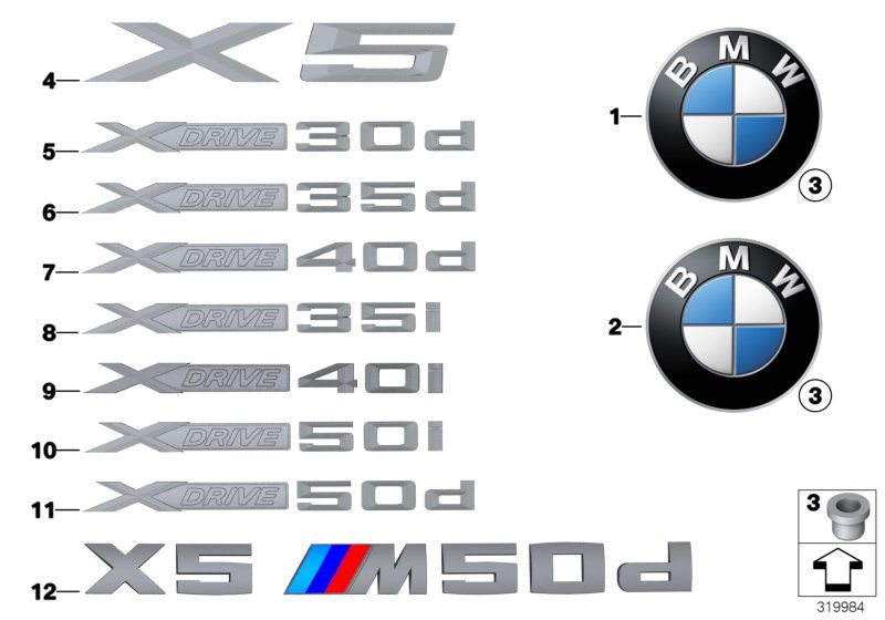 Diagram Emblems / letterings for your BMW X5  