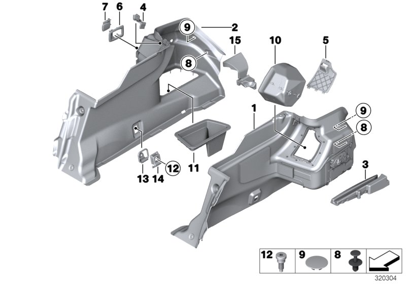 Diagram LATERAL TRUNK FLOOR TRIM PANEL for your BMW