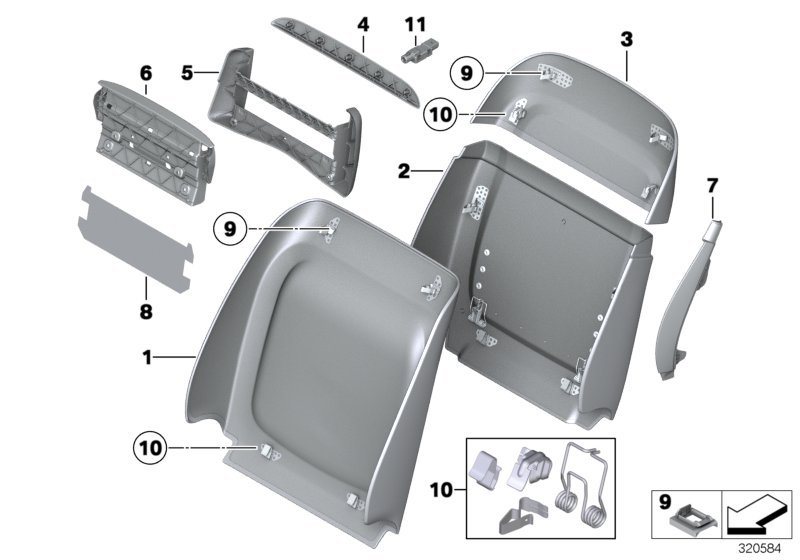 Diagram Seat, front, backrest trim covers for your 2012 BMW M6   