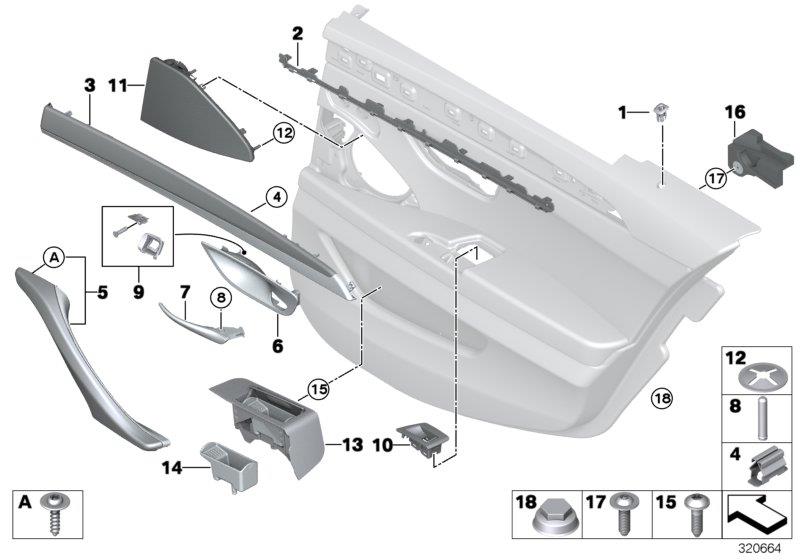 Diagram Mounting parts, door trim, rear for your BMW 528i  