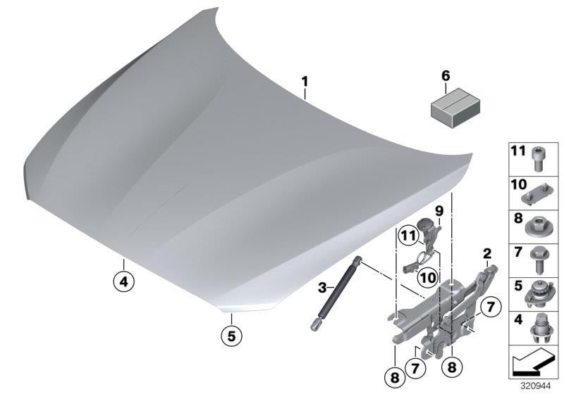 Diagram ENGINE HOOD/MOUNTING PARTS for your BMW 230i  