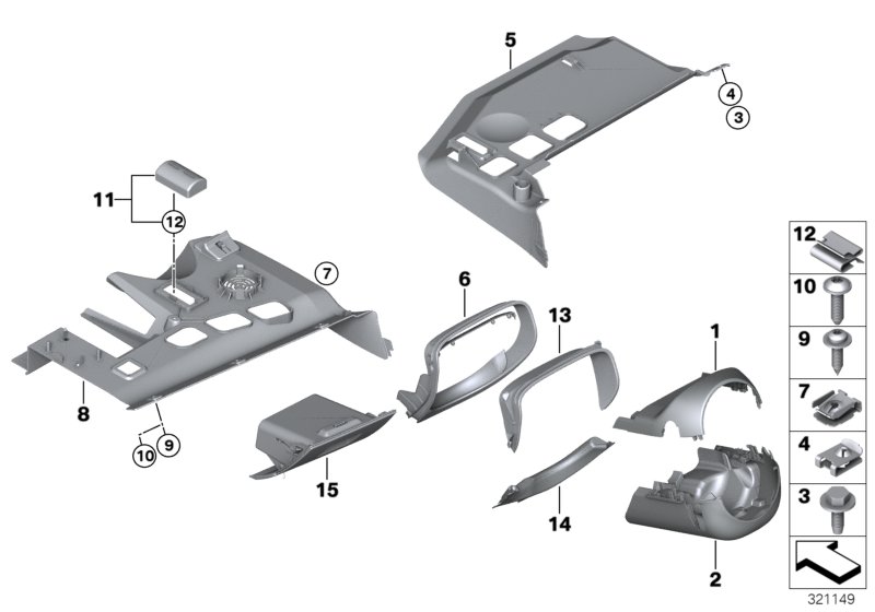 Diagram Mounting parts, I-panel, bottom for your BMW