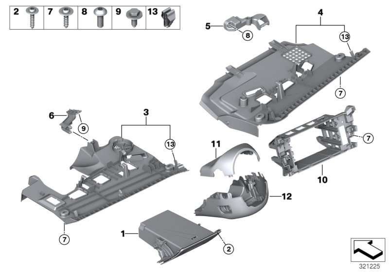 Diagram Mounting parts, I-panel, bottom for your BMW