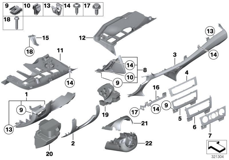 Diagram Mounting parts, I-panel, bottom for your BMW X2  