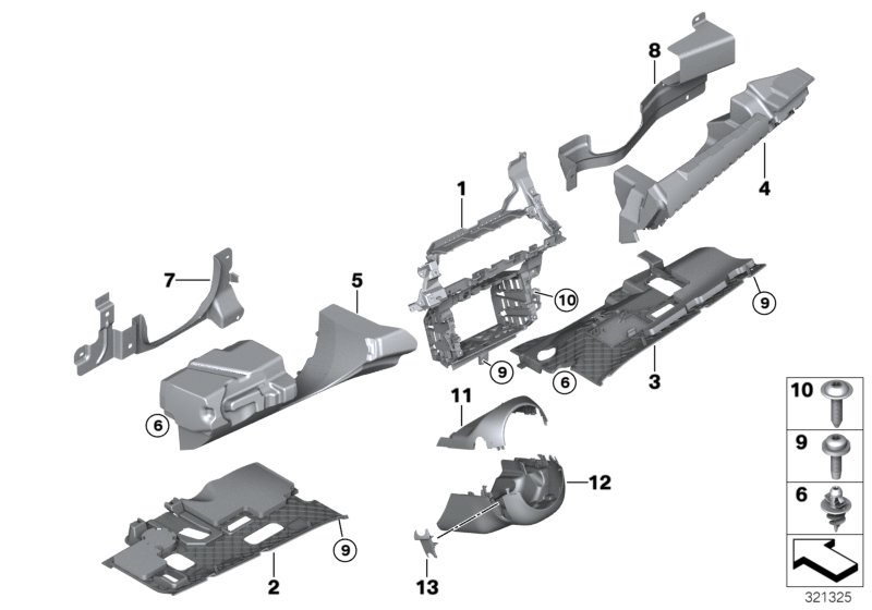 Diagram Mounting parts, I-panel, bottom for your 2011 BMW 335i   
