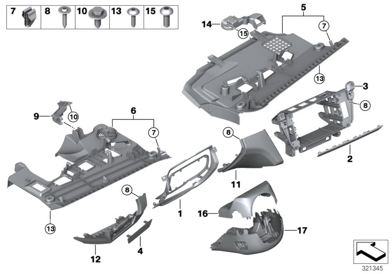 Diagram Mounting parts, I-panel, bottom for your 2007 BMW M6   