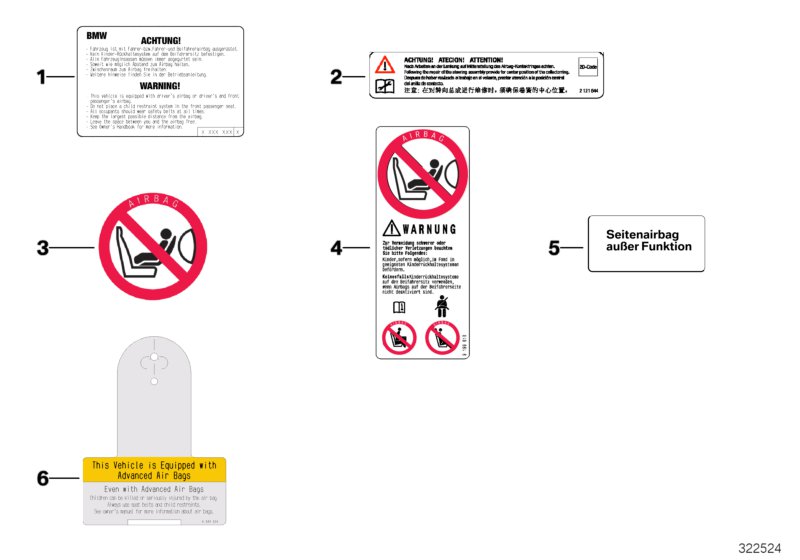 Diagram Instruction notice, Airbag for your MINI