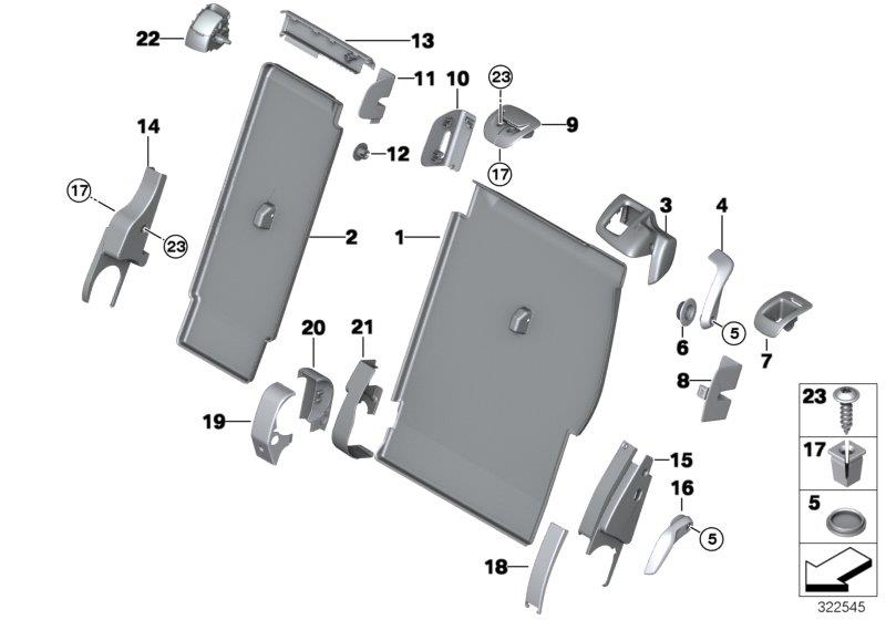 Diagram Seat, rear, backrest trim covers for your 2023 BMW X3  30eX 