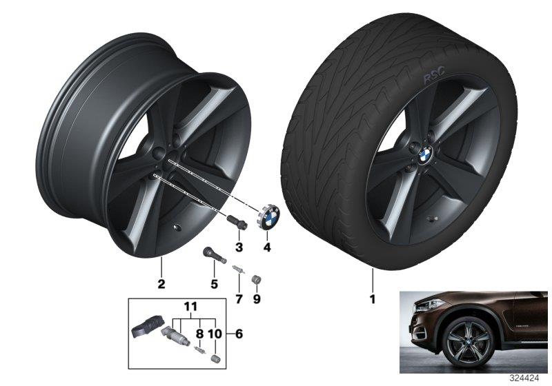 Diagram BMW light alloy wheel, spider spoke 128 for your BMW X5  