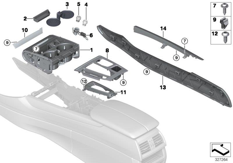 Diagram Mounting parts, center console for your 2019 BMW X5   